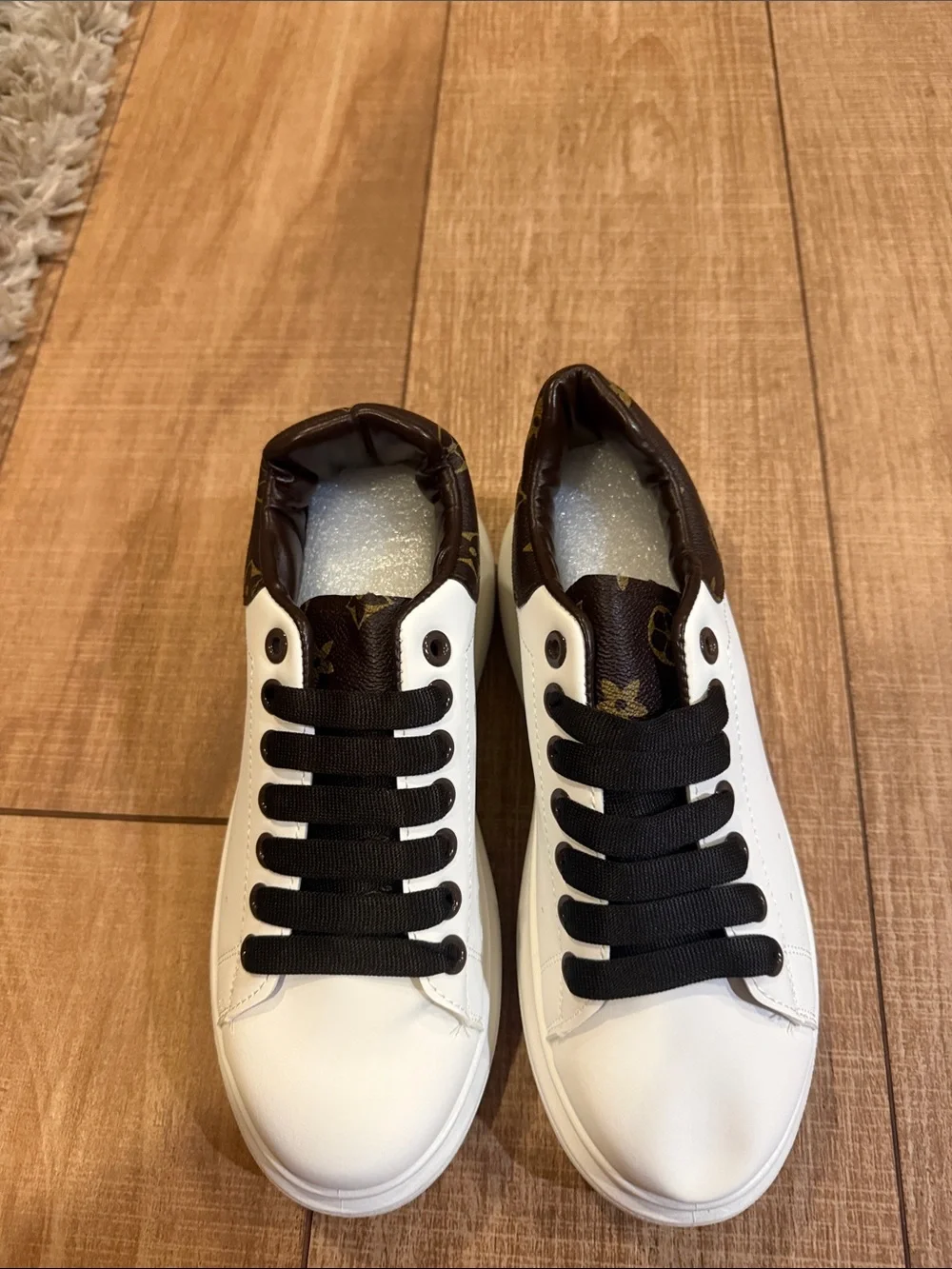 Women's White Sneakers with Louis Vuitton Logo Accent